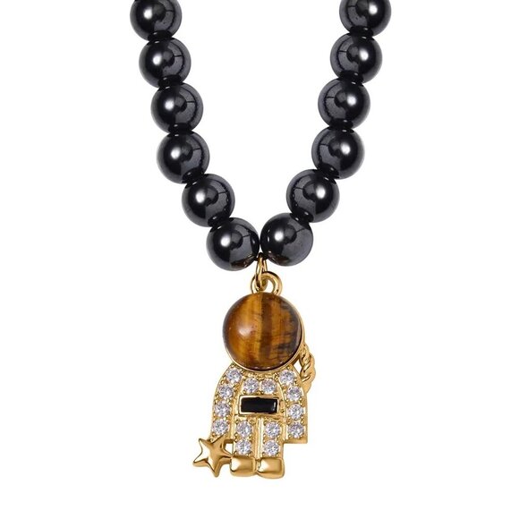 New, Yellow Tigers-Eye and Simulated Diamond, Spaceman Pendent, 20 Inches - Picture 2 of 8